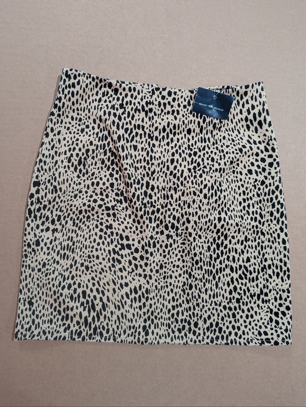 Brandy Melville Cara Mini Skirt One Size Tan Leopard Print 12.5"W 16"L *NWT